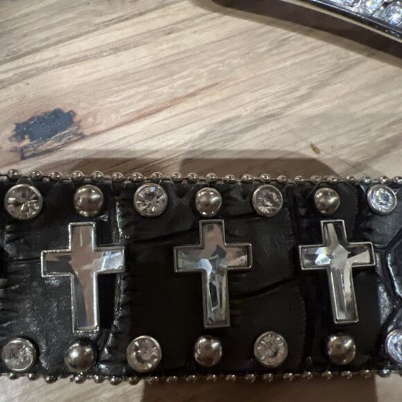 Western Rhinestone SM Bling Belt Crosses Black  Rhinestone Buckle 29 Crosses main image 4